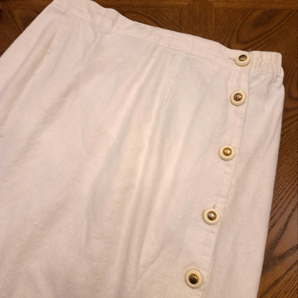 Chaus Vintage White Linen Blend Fully Lined Midi Skirt Size 14